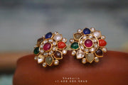Pure Silver Jewellery Indian ,Navaratan Studs,Big Indian Studs,Indian Bridal,Indian Wedding Jewelry,pure Silver jewelry-NIHIRA-SHABURIS